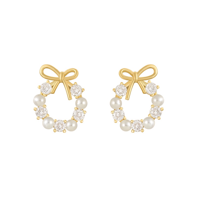 Anting Tusuk Model Pita Dengan Mutiara Untuk Wanita