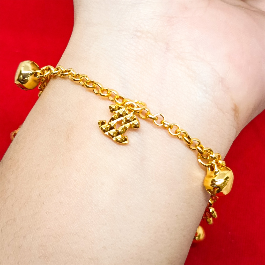 Gelang Tangan Titanium Motif Wanita Jennifer Adjustable Disesuaikan Ukuran Lonceng Lapis Emas 18k Bola Kristal Berlian Xuping Perhiasan Bangle