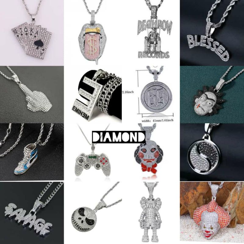 Kalung pria wanita tengkorak punk style men necklace diamond series