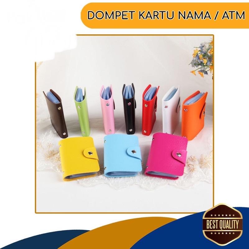 Dompet Kartu Kulit Kredit Nama Kancing isi 24 Slot Warna Kredit Card Clip Holder Souvenir