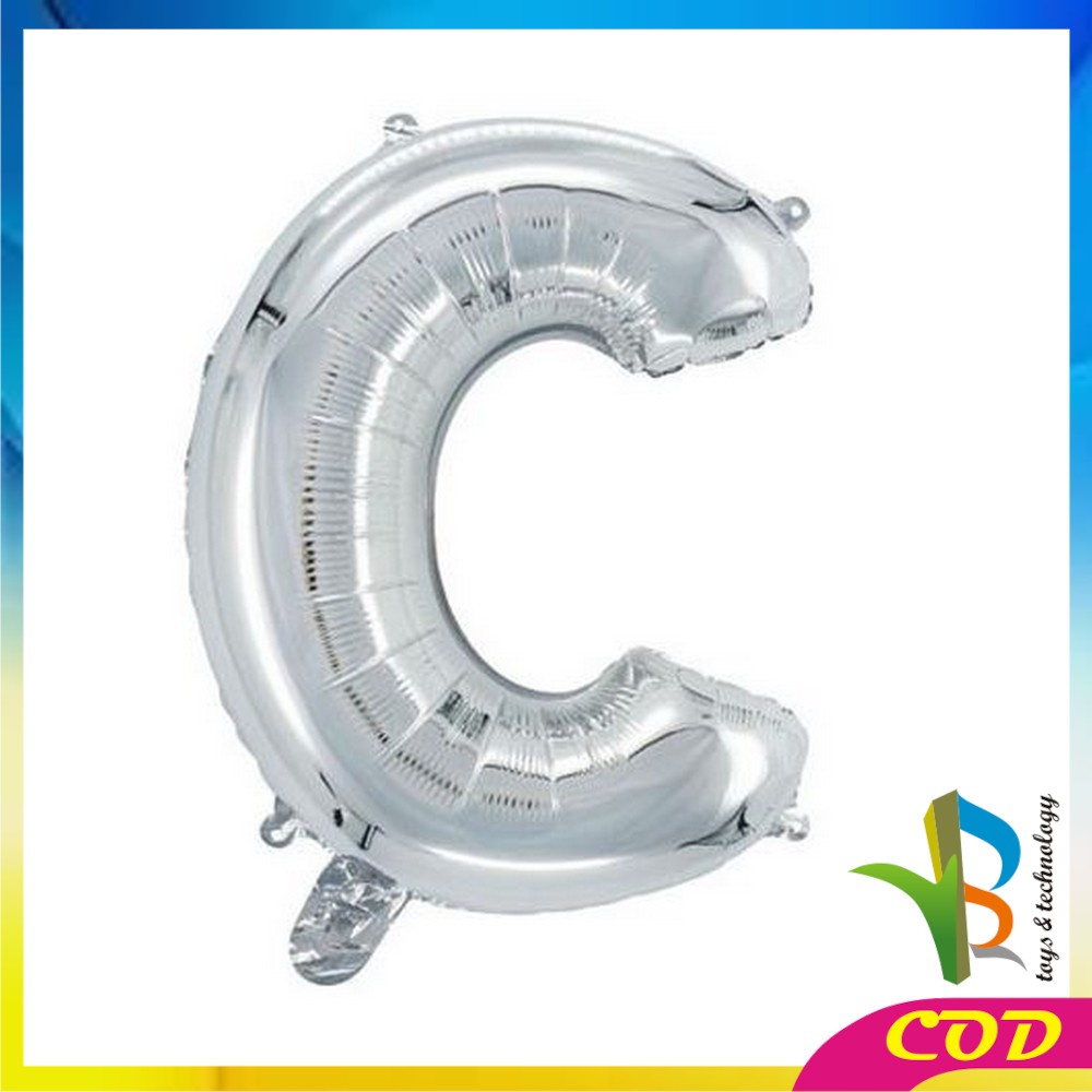 RB-C390 Ballon Foil Abjad Alphabet Polos Silver A-Z Balon Foil Angka 0-9 / Balon Foil Huruf Abjad Alphabet Angka Polos / Baloon Huruf Dan Angka Perlengkapan Ulang Tahun