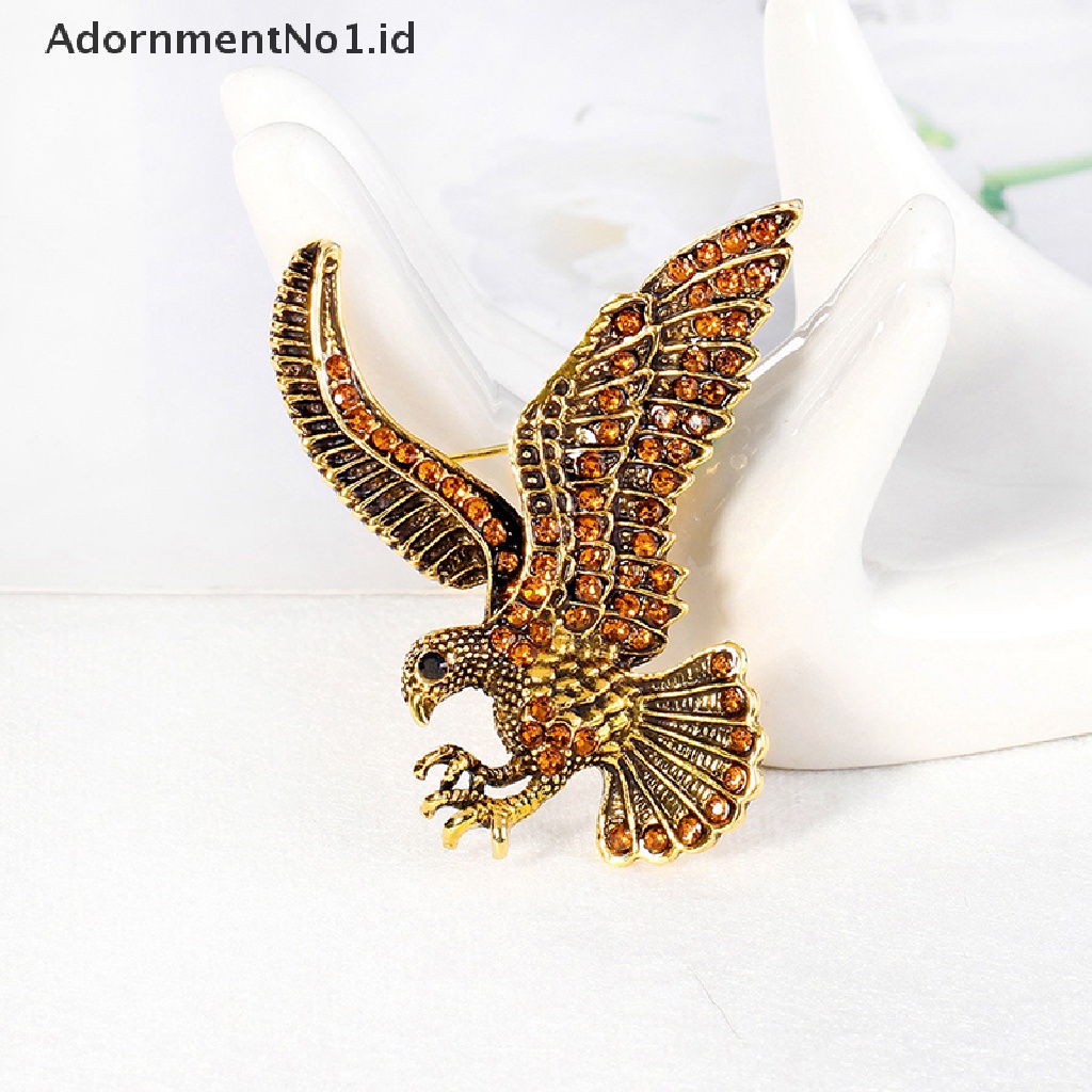 Bros Pin Desain Elang Terbang Aksen Kristal Gaya Vintage No1 Untuk Hadiah Perhiasan Kerah Syal Topi Sweater Pria Wanita