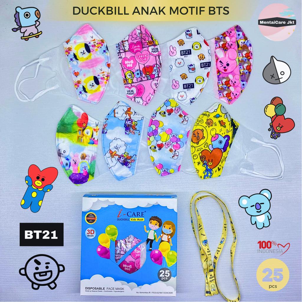 Masker ANAK DUCKBILL 3ply motif kids earloop 3 lapis i-Care