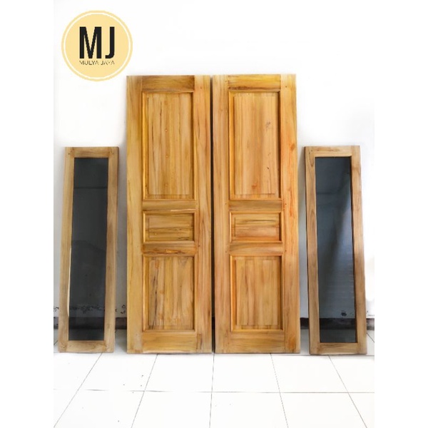 Pintu Kayu Jati Doble panel set 2 jendela