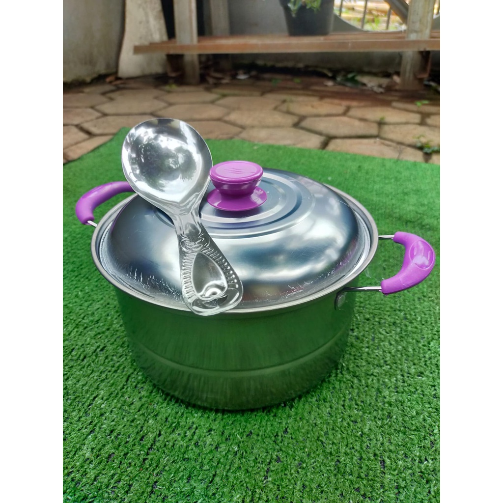 Panci sup soup pot 16cm 18cm 20cm 22cm 24cm stainless steel + tutup warna ungu free irus