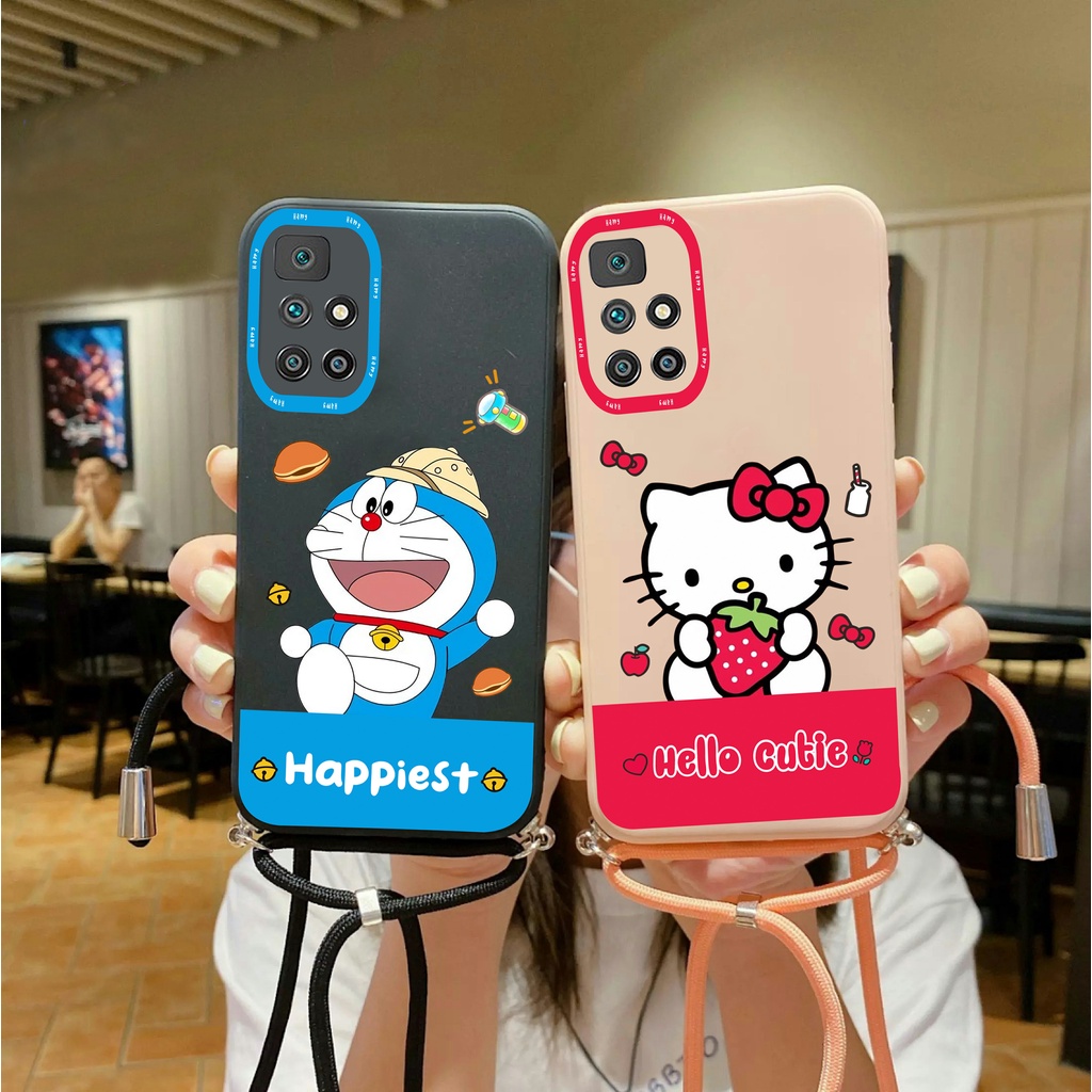 Softcase Macaron Kartun Lucu + Tali Sling Xiaomi Redmi 10 10A 10C Redmi 9 9A 9T 9C Redmi Note 10s No