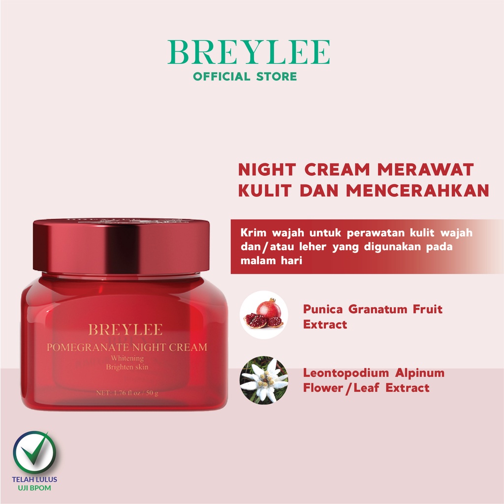 CREAM PEMUTIH WAJAH BREYLEE Pomegranate Night Cream - Breylee Krim Whitening , Melembabkan, Mencerahkan &amp; Anti-Aging (50 Gr)