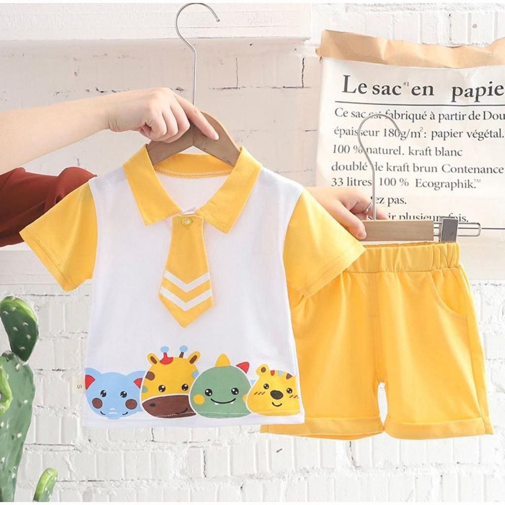 SETELAN TRENDY BAJU POLO DASI BAYI ANAK MOTIF ANIMALS USIA 6 BULAN-5 TAHUN KATUN PREMIUM BEST QUALITY TERBARU TERLARIS/ SETELAN TRENDY BAJU POLO DASI BAYI ANAK LAKI-LAKI/ SETELAN TRENDY BAJU POLO DASI BAYI ANAK PEREMPUAN/ FASHION BAJU POLO ANAK COWOK