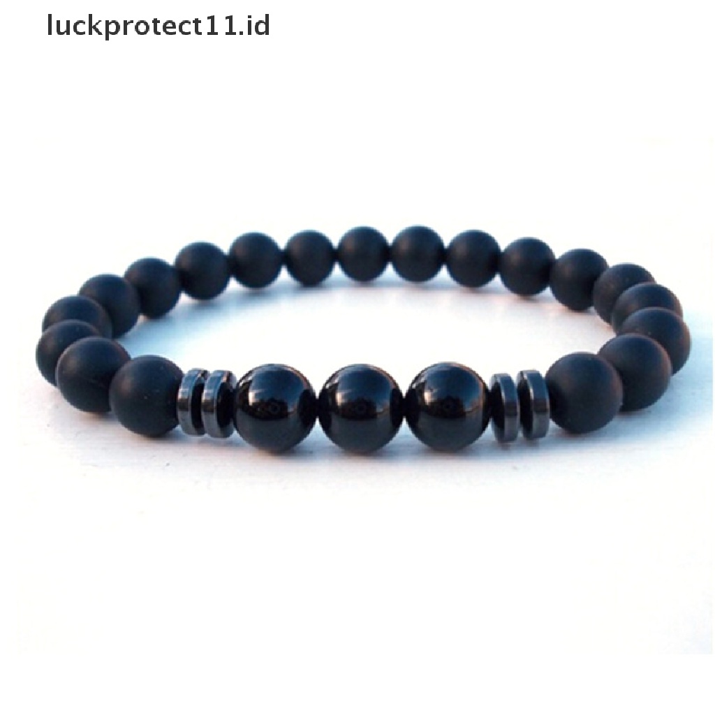 Gelang Manik-Manik Batu Akik Tourmaline Matte Warna Hitam Untuk Pria