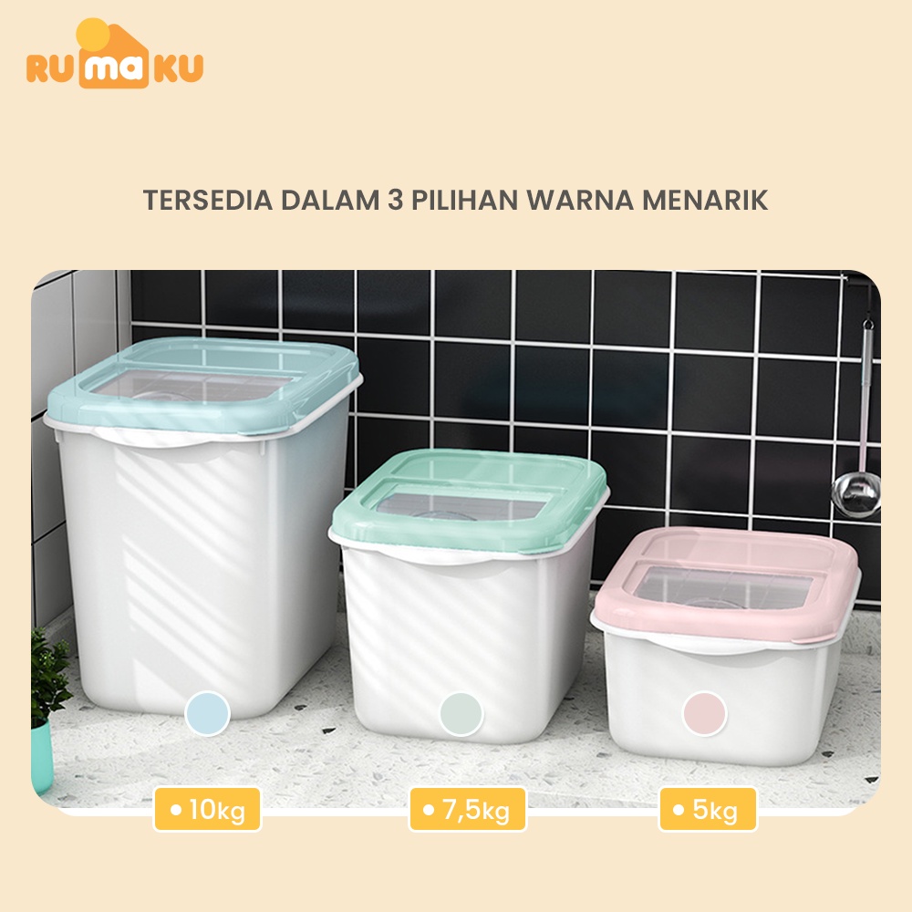 Rumaku Tempat Penyimpanan Beras 5 kg / 7.5 kg / 10 kg Dispenser Beras Kotak Beras Anti Serangga