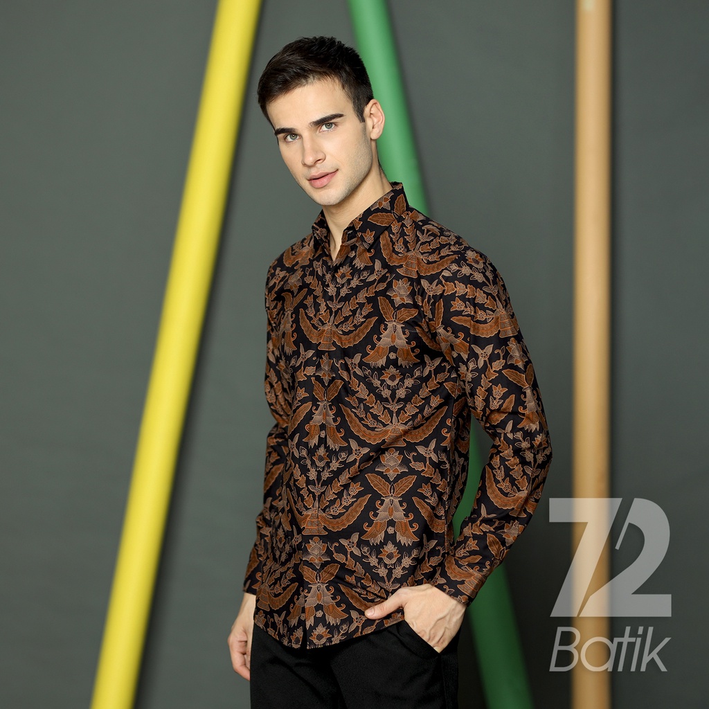 BATIK PRIA LENGAN PANJANG Kemeja Hem Slimfit Premium Warna Hitam 722663 CAP 72 - Baju Kemeja Atasan Pakaian Setelan Batik Pria Cowok Laki Laki Remaja Keluarga Kantor Lengan Panjang Modern Slimfit Slim Fit Premium Kekinian