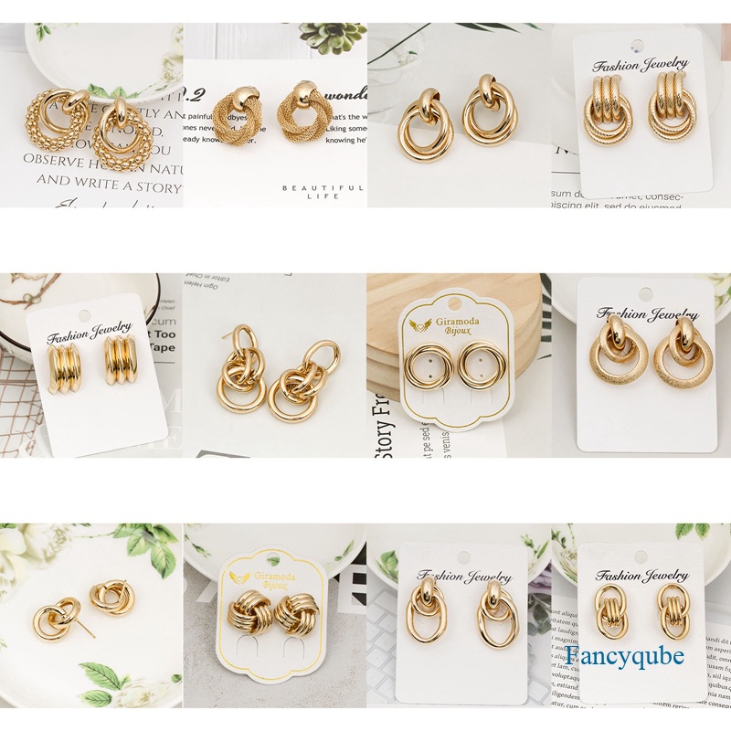 Fancyqube Anting Stud Desain Twist Bahan Alloy Untuk Anak Perempuan