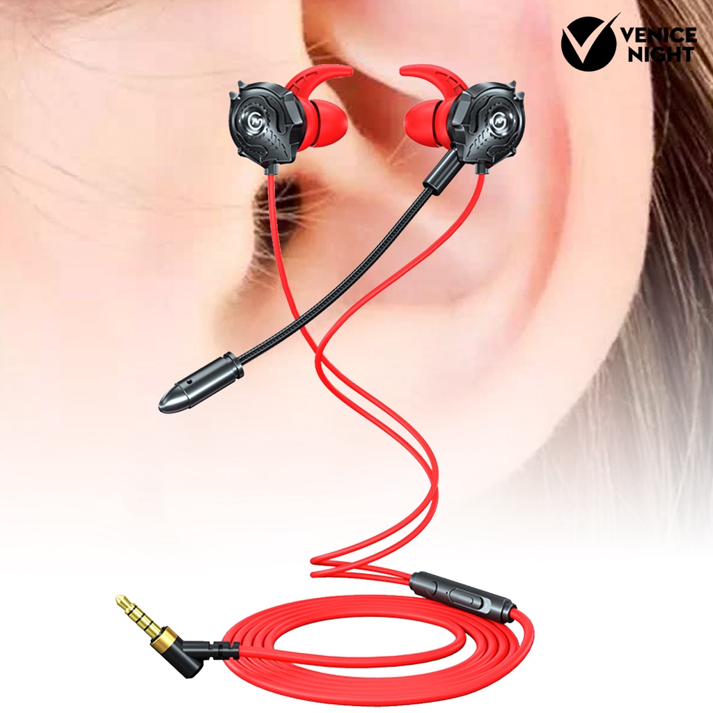 (VNEP) (Berkabel) G500 Earphone In-Ear Stereo Sound with Microphone L-Shaped Gaming In-ear Earphone with Mic for Tablets