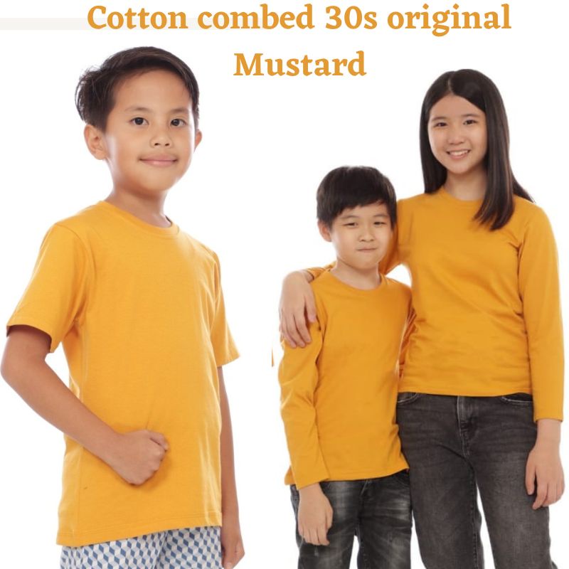 Baju kaos anak polos lengan panjang dan lengan pendek cewek cowok cotton combad 30s warna kuning mus