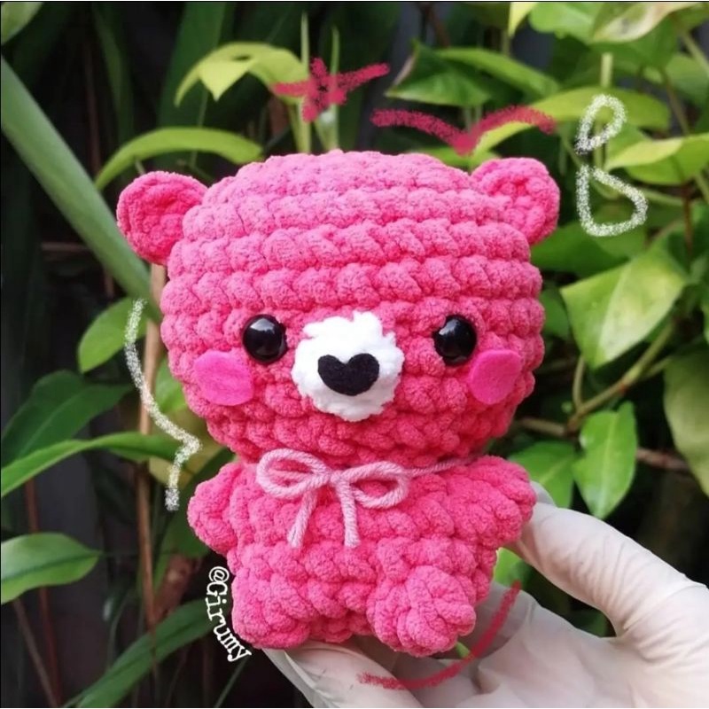 boneka rajut - amigurumi pink bear , boneka rajut amigurumi beruang pink