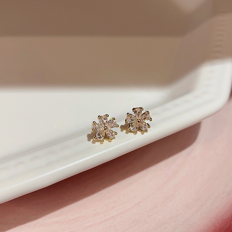 Anting Tusuk Sterling Silver 925 Desain Bunga Hias Kristal Zircon Untuk Wanita