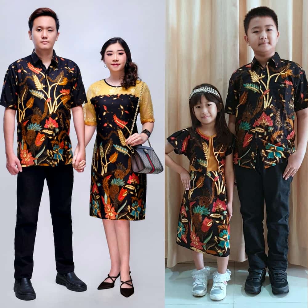 Baju Set Couple Keluarga Dress Kemeja Batik Nagita Brokat Gold