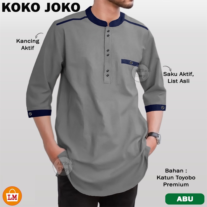 Baju Pria Muslim KOKO JOKO Lengan 3/4 Bahan Katun Toyobo Size JUMBO Big Size M - 2XL LMS 27050