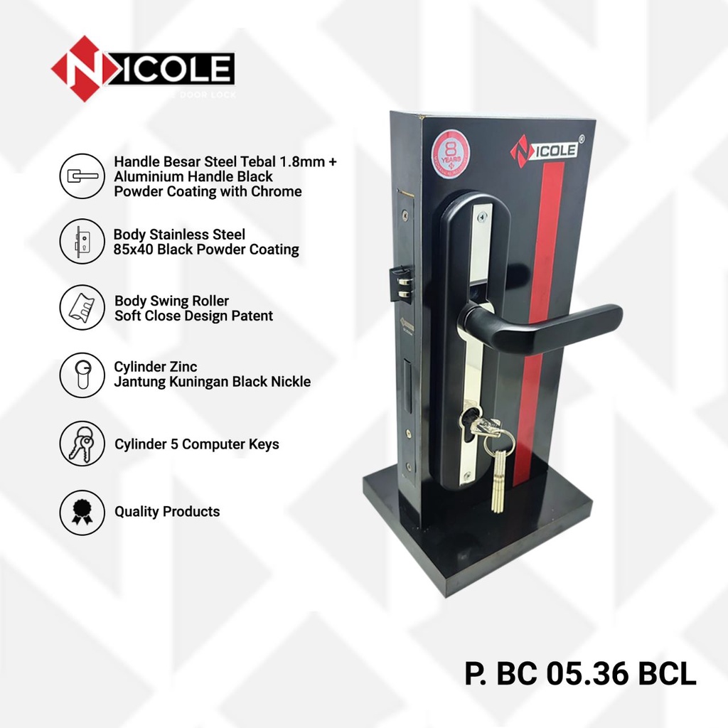 Gagang Pintu Set Kayu Hitam / Handle Black Series Set Black Chrome BCL