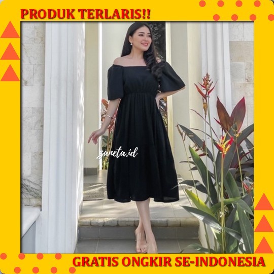 Midi Dress Code Natal Imlek Paskah Pesta Wanita Korea Bahan Suger Mix Mutiara Kondangan Wedding Kore