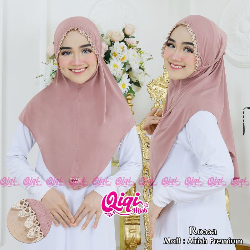 [ Qiqi Hijab ] ROSSA••hijab instan airish premium••hijab bergo renda