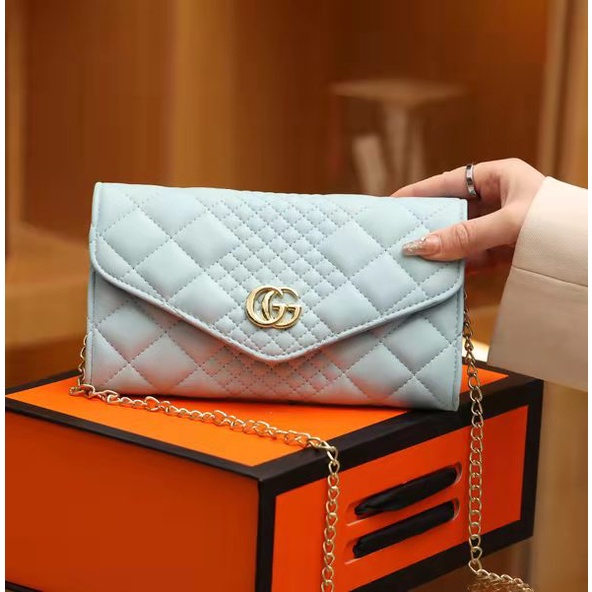 BJ65225 (DAPAT BOX) - BLUE/GREEN/ORANGE/PINK/WHITE - TAS DOMPET TALI RANTAI WANITA FASHION IMPORT MODIS ELEGAN TERMURAH TERLARIS TERBARU BAGSTORE JAKARTA TAS BATAM ZC5225