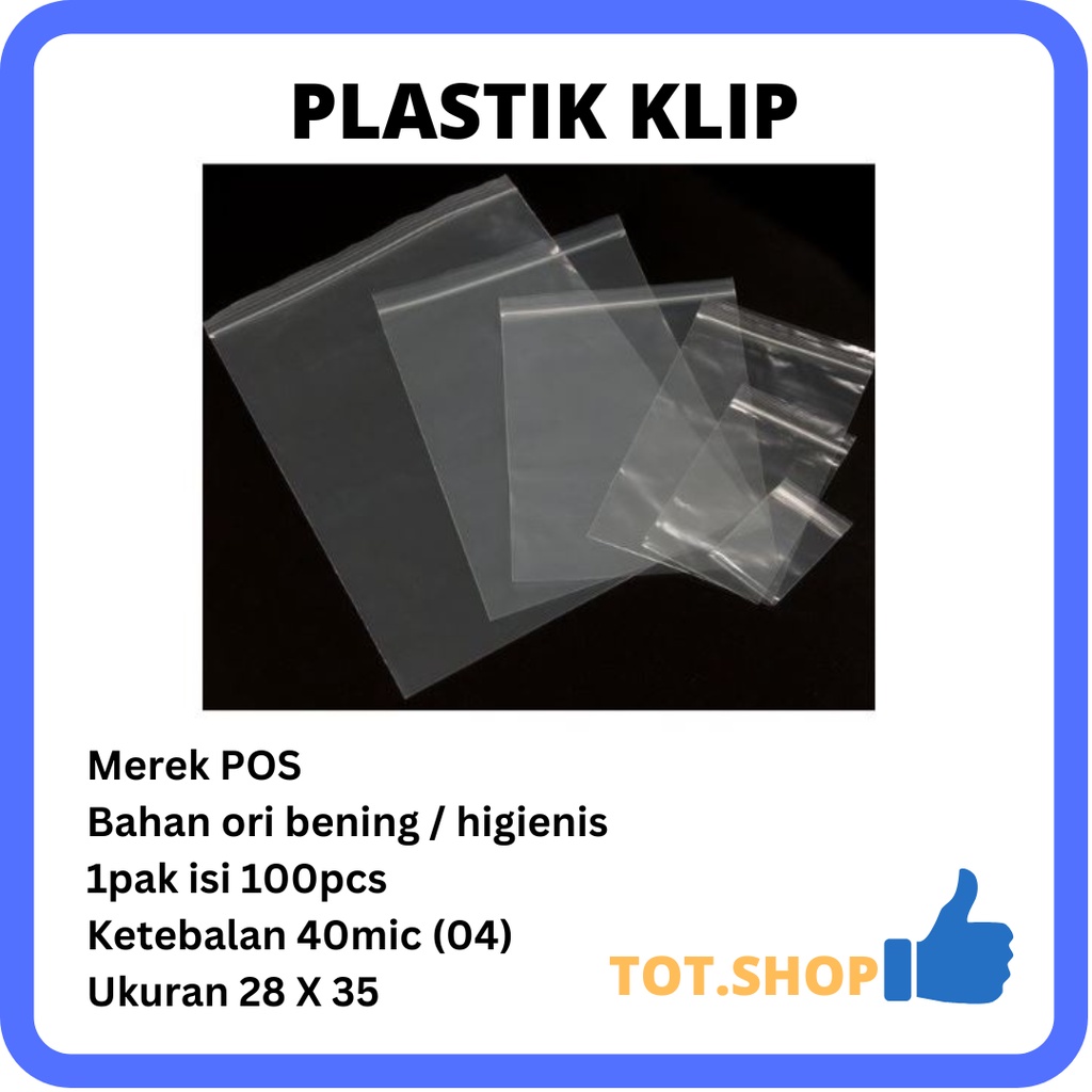 

28 x 35 [Tebal 04] Plastik Klip ZIPPER BAG Kaos, Hem, Jaket, Sepatu dengan klip lock MEREK POS