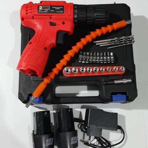 HDT CDD 405 Mesin Bor Cas Charger 12V Cordless Drill HDT CDD405 Set FREE 24 toolkit