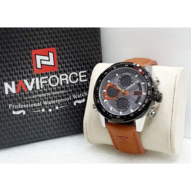 JSN 1865 JAM TANGAN NAVIFORCE 9197 DUALTIME KULIT ORIGINAL