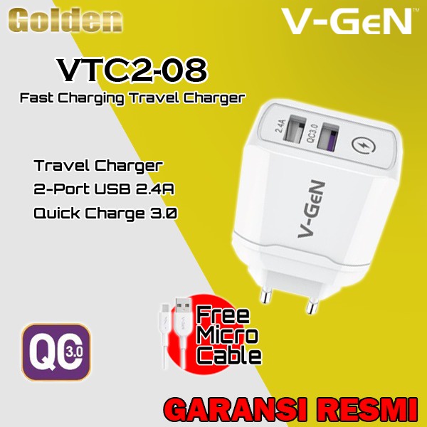 V-GeN Vtc2-08 Fast Charging Adaptor Travel Charger 2 Port USB Vgen