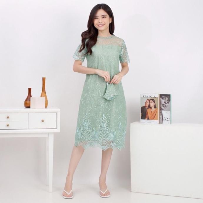 GROSIR DRESS NATAL BROKAT ALEA / DRESS BROKAT WANITA KRISTEN / DRESS CDVS4654S