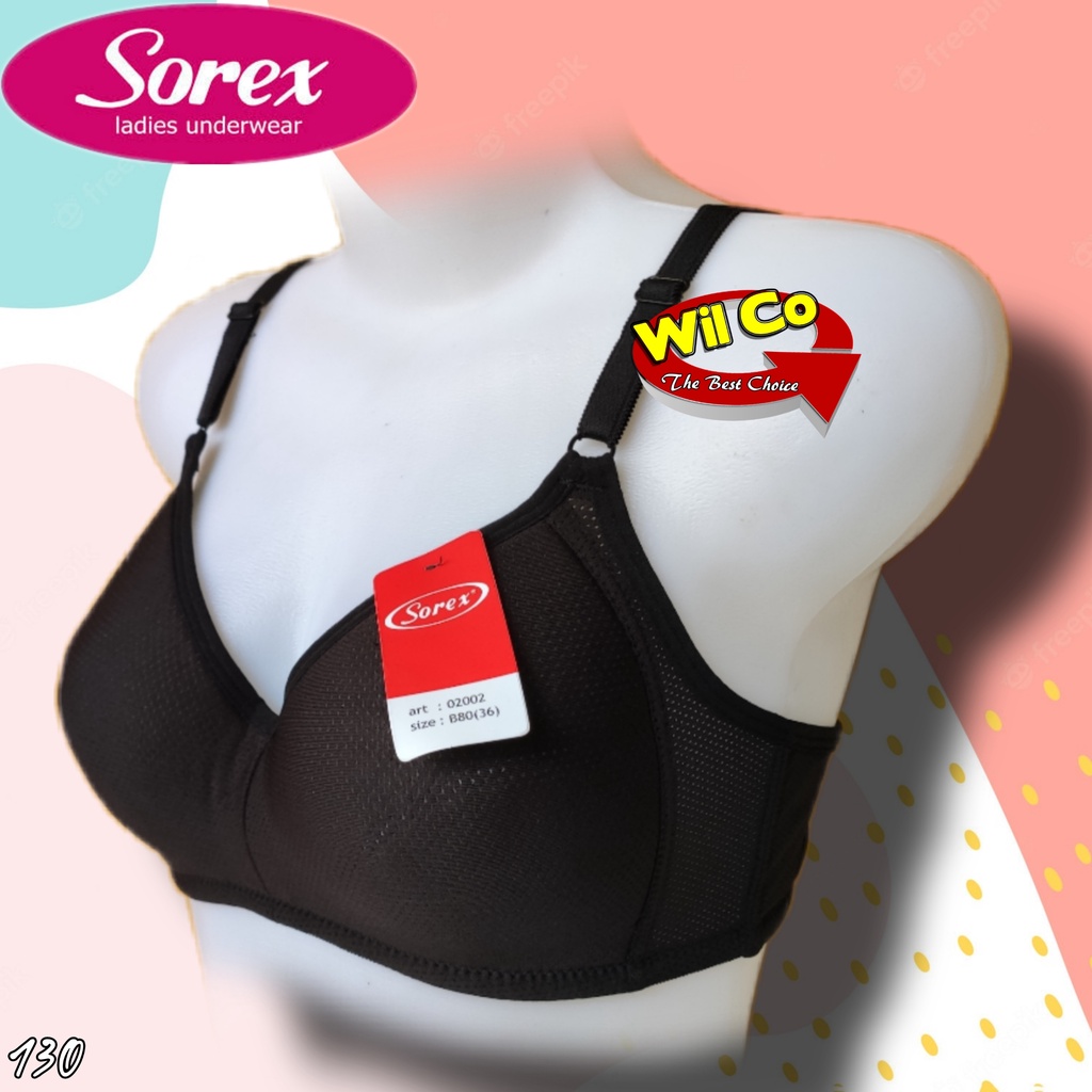 K130 - BRA WANITA SOREX TANPA KAWAT TANPA BUSA DUA PENGAIT CUP B SIZE 32 - 38