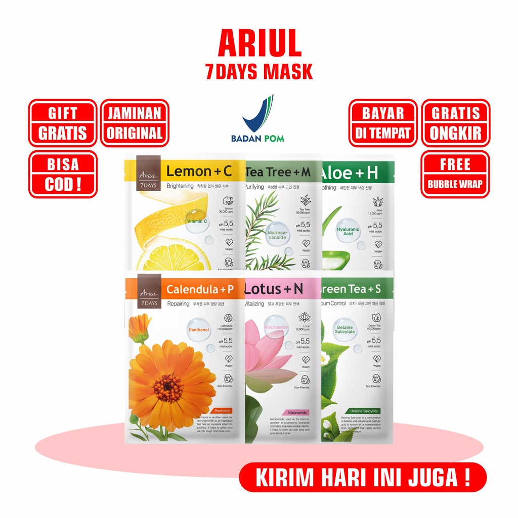Masker Ariul 7 Days Mask [SALE] COD BPOM Korean Sheetmask Original Wajah Termurah Face Mask