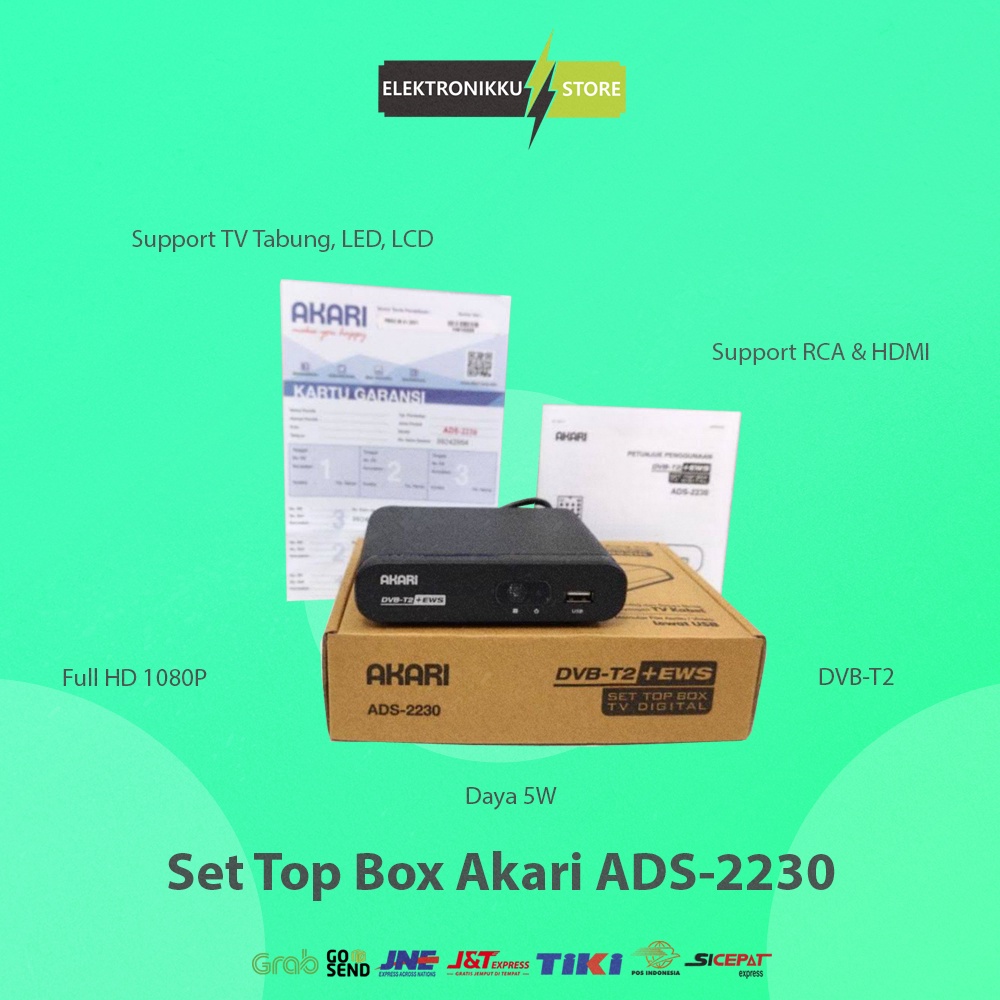 Set Top Box Akari ADS-2230 + EWS DVB-T2 Digital Receiver Antena TV STB Tabung LED LCD