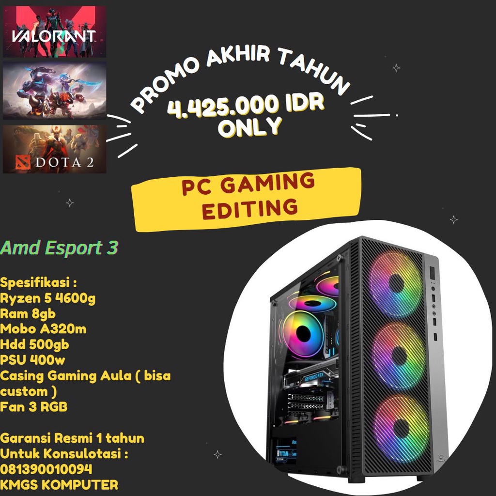 PC GAMING MURAH AMD RYZEN 5 4600 G COCOK UNTUK EDITING FREELANCE