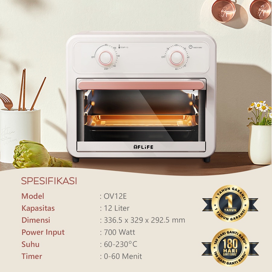 FLIFE Air Fryer Oven Mini Kapasitas 12 Liter OV12E - Garansi Resmi