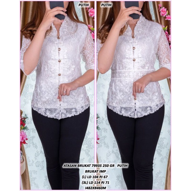 ASD 788355 KEBAYA BRUKAT PUTIH ATASAN KEBAYA PUTIH BAJU FORMAL KONDANGAN NATAL KE GEREJA