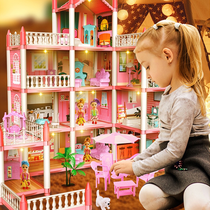 Uoptoy Mainan Princess Castle Rumah Rumahan Doll House  Play House Kado Ulang Tahun Cewek Perabot Mainan Edukasi Rumah Doll