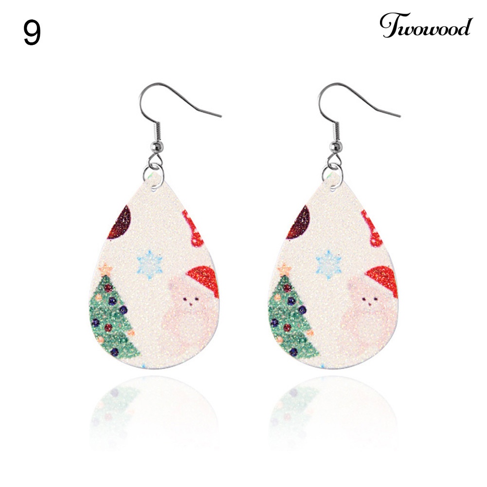 Anting Hook Bahan Kulit Imitasi Model Teardrop Tree Heart Dangle Untuk Wanita