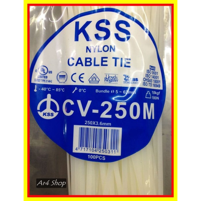 Original KSS CV 250M Kabel Tis 250mm 25 cm x 3.6 mm Cable Tie 100Pcs