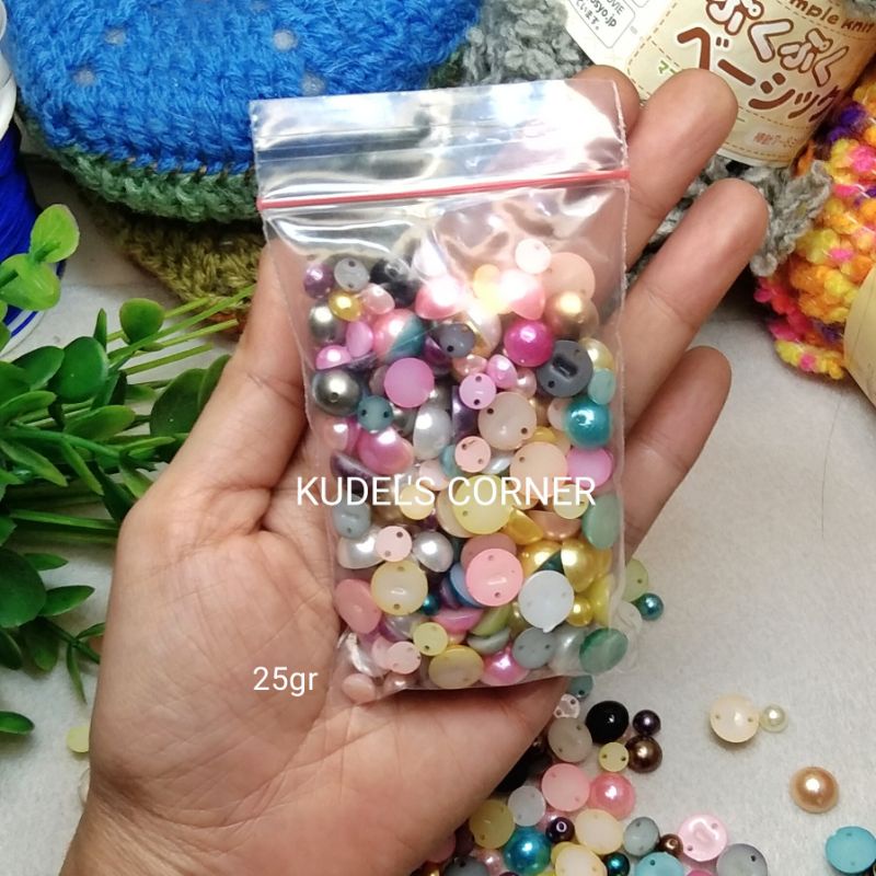 25gr mutbel / mutiara belah / half pearl mix warna dan ukuran