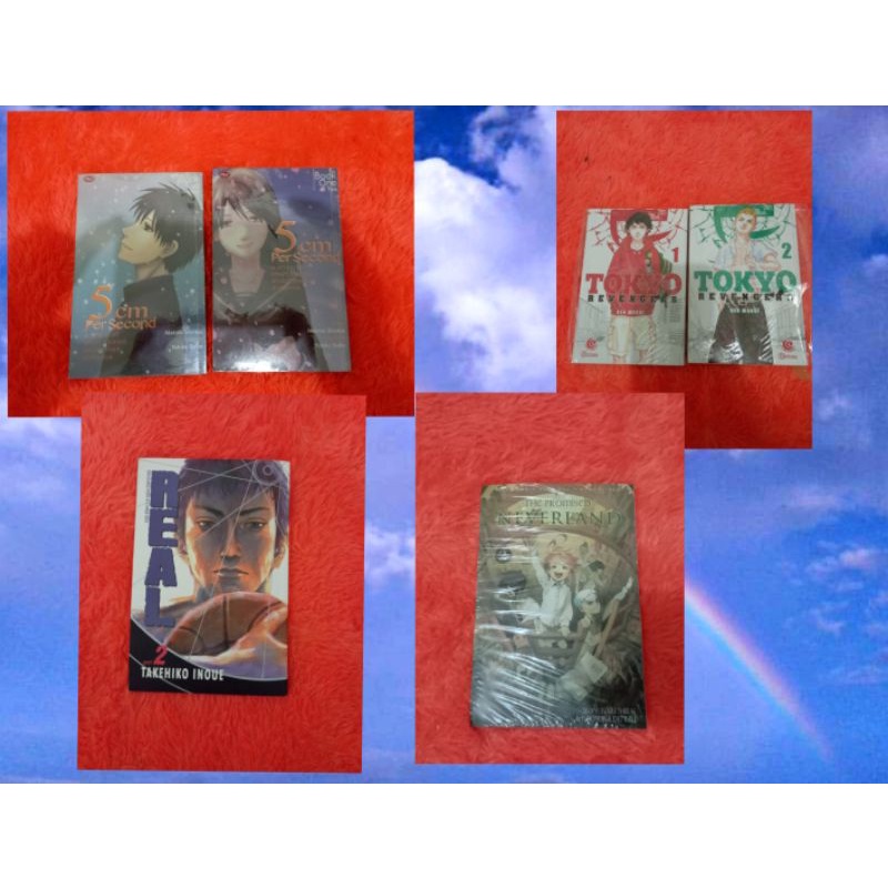 komik bundel 5cm persecond vol.1-2 tamat, tokyo revengersvol.1-2, real vol.2, the promised neverland