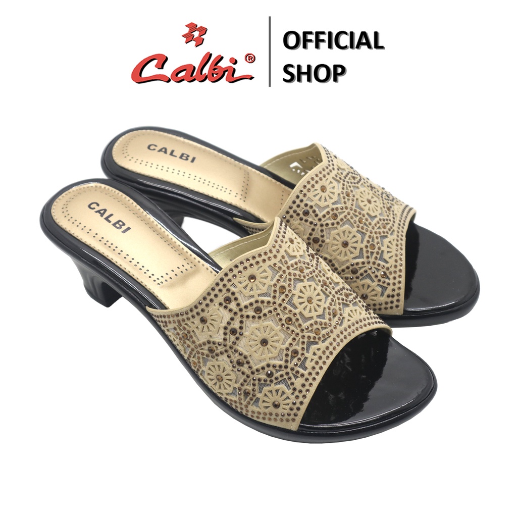 CALBI CRX 1987 Sandal Hak Tinggi Perempuan 6cm Selop Bling-Bling Seserahan Mewah
