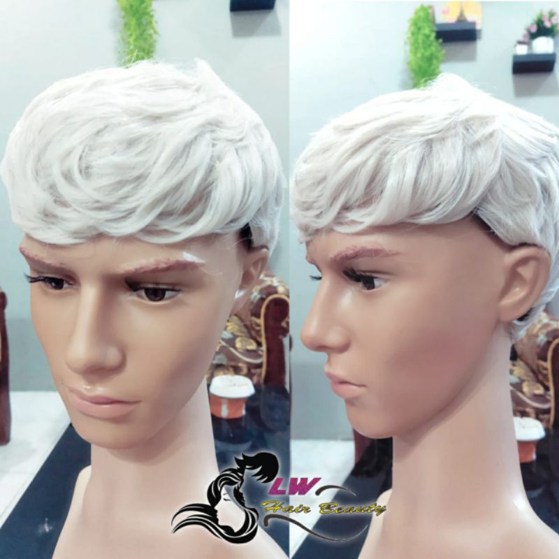Wig Pria Pendek ikal Putih