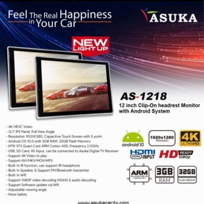 Headrest Android Asuka Clip On 12 Inch Asuka 1218 Sepasang Isi 2Pcs