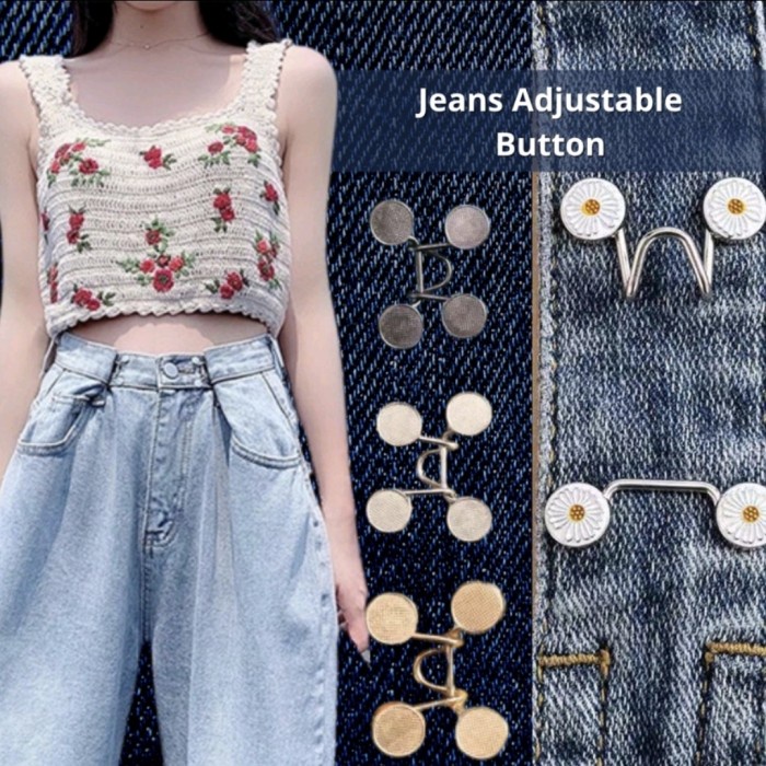 Kancing Jeans Logam Adjustable Penggecil Pinggang Celana Detachable