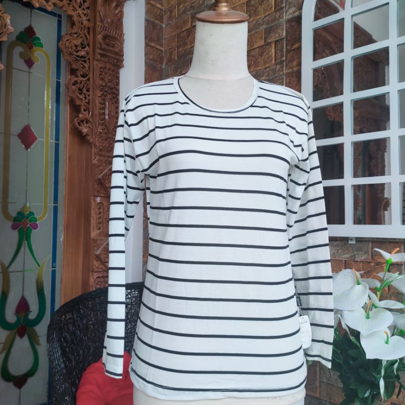 Kaos Salur Strip Kaos Harian Dewasa Atasan Lengan Panjang Perempuan Cewek Wanita Strip Atasan Besar Strip Kecil