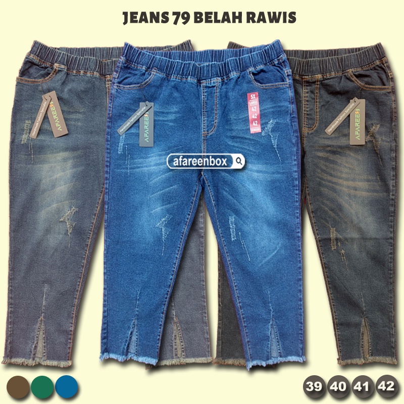 AFAREEN - Celana Jeans 7/9 Wanita Sobek Wisker Jeans 79 Jumbo Stretch Melar Big Size 39-42