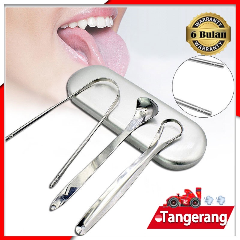 3pcs/set Alat Pembersih Lidah Stainless Steel/ Tongue Cleaner Scraper Bau Mulut