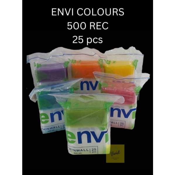 Thinwall Warna Kotak Segi 500ml REC Premium  - ENVI - isi (25 pcs)